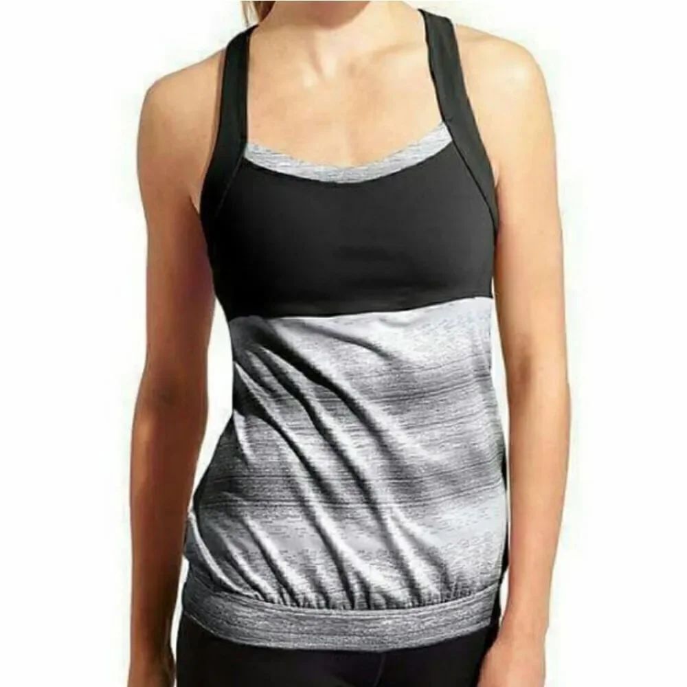 Athleta Stride Punch and Crunch Black White Tank Top